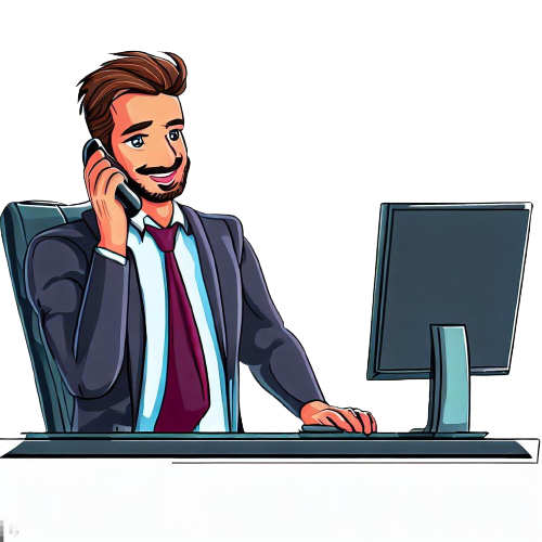 Un homme (un broker) devant un ordinateur au téléphone
