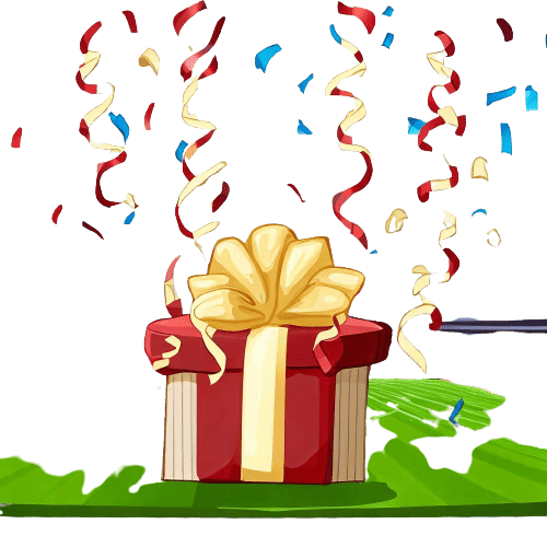 Un emballage cadeau, des confettis, sur un terrain de football