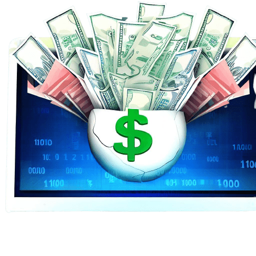 Des billets et un ordinateur montrant des chiffres