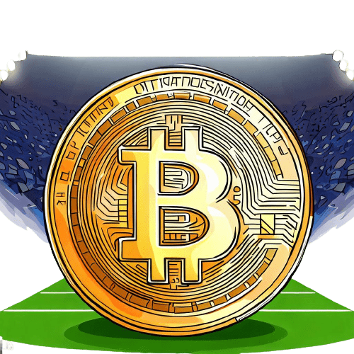 Un bitcoin sur un terrain de football