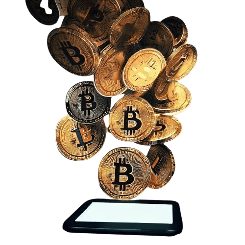 Un téléphone dont des bitcoins sortent